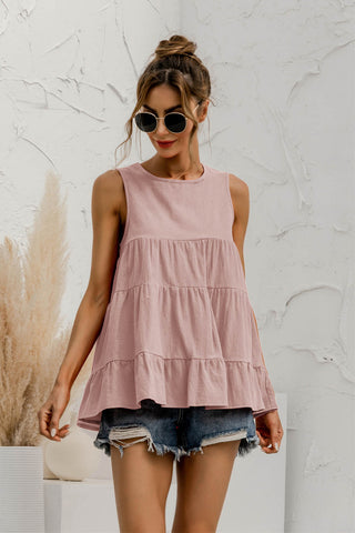 Pink Ruffle Trim Tank Tunic Top