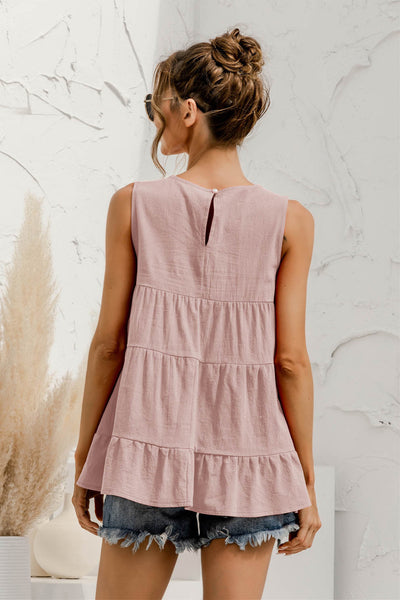 Pink Ruffle Trim Tank Tunic Top